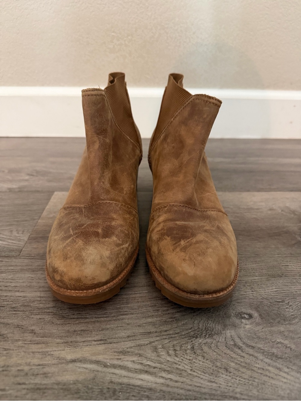 Sorel Distressed Ankle Boots in Tan Suede